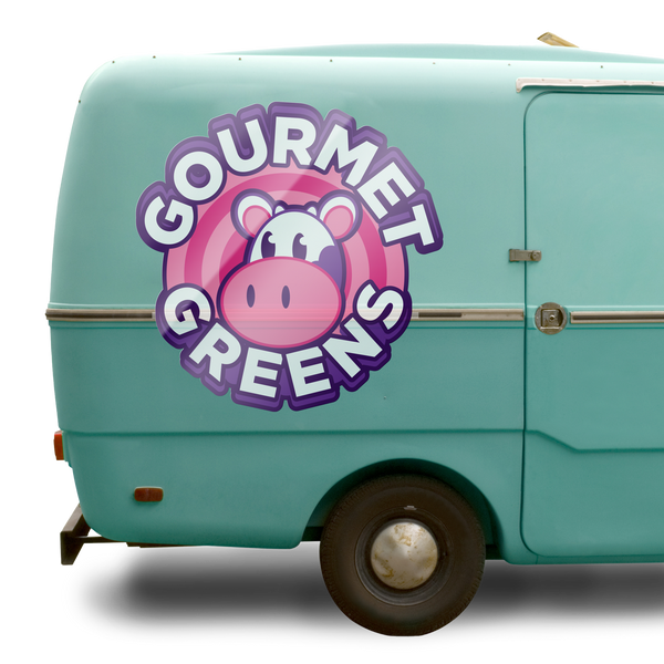 A food truck with a logo decal applied