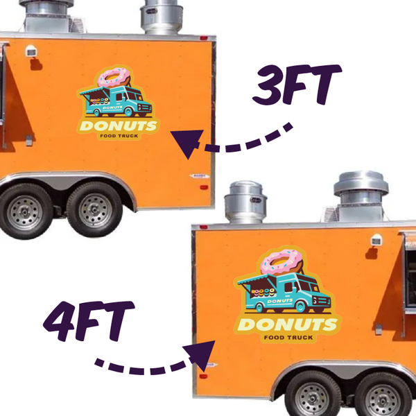 two food trailers with different size decals