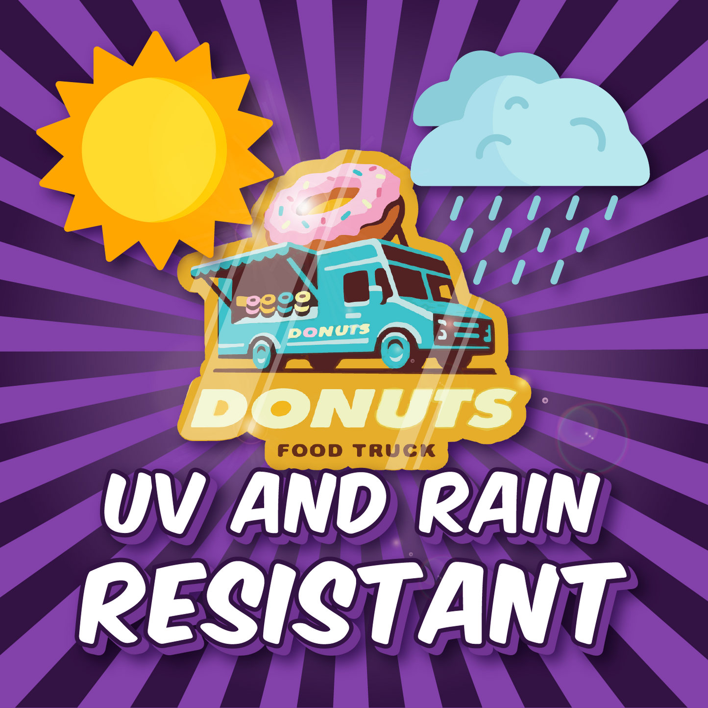 icons showing food truck logo decals are UV and rain resistant